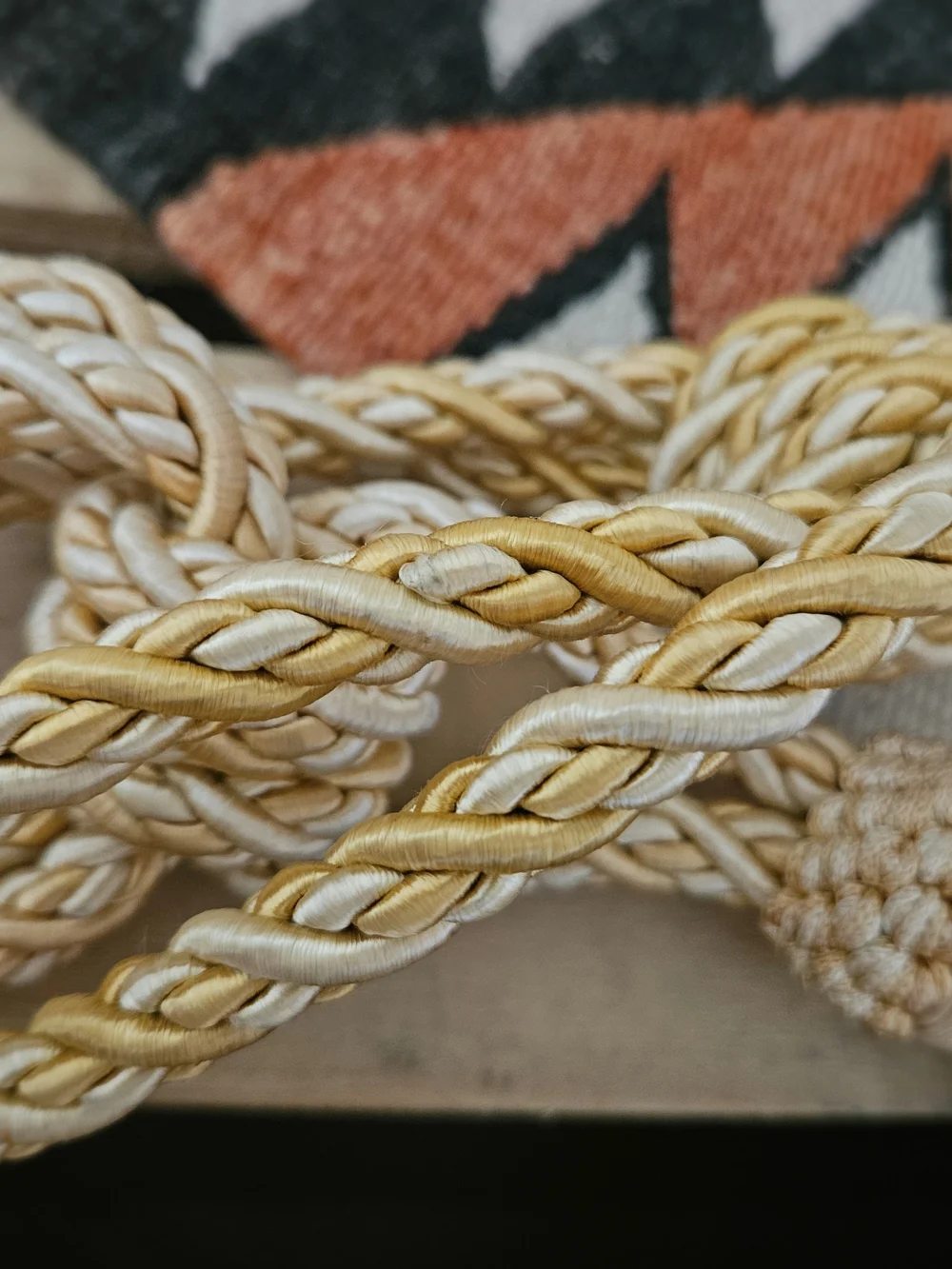 Vintage Gold Braided Rope Curtain Tiebacks Pair Large Tassel Drapery Holdbacks
